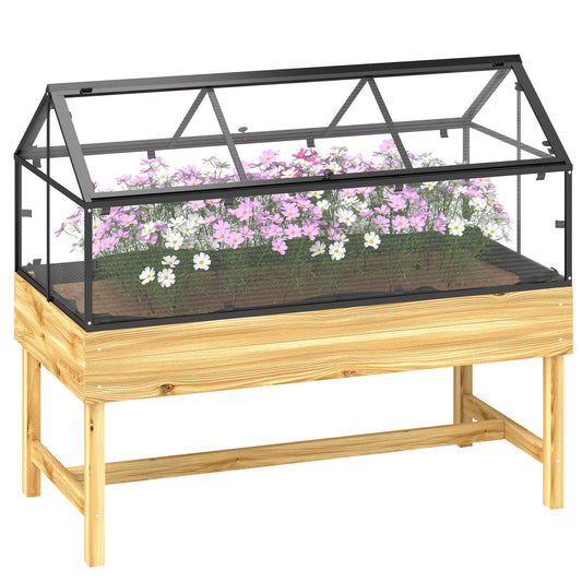 Outsunny Raised Garden Bed with Wooden Base in a Natural Wood Finish
