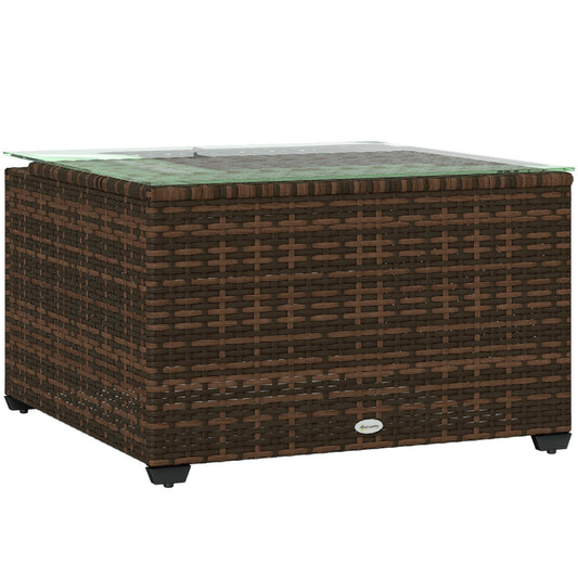 Outsunny Glass-Top Rattan Side Table in Brown