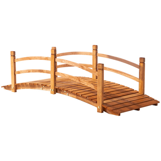 Outsunny 6FT Wooden Garden Bridge with Safety Railings in Orange