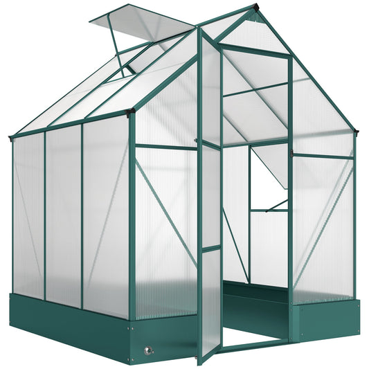 Outsunny Polycarbonate Greenhouse with Base and Raised Bed in Transparent and Green