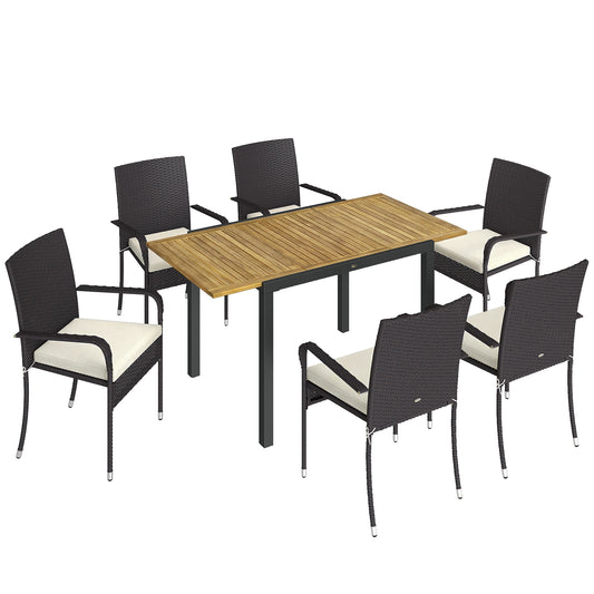 Outsunny 7 Piece Rattan Garden Furniture Set in Cream