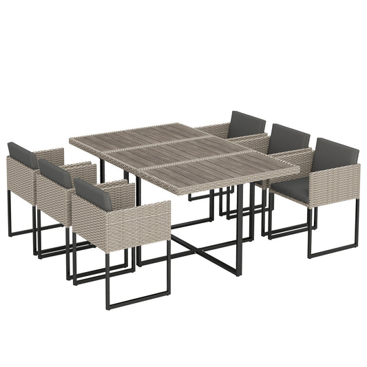 Outsunny 7 Piece Rattan Garden Furniture Set in Light Grey