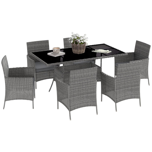 Outsunny 7-Piece Rattan Garden Furniture Set with Cushions in Charcoal Grey