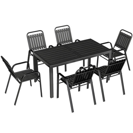 Outsunny 7 Pieces Outdoor Dining Set with Umbrella Hole in Black