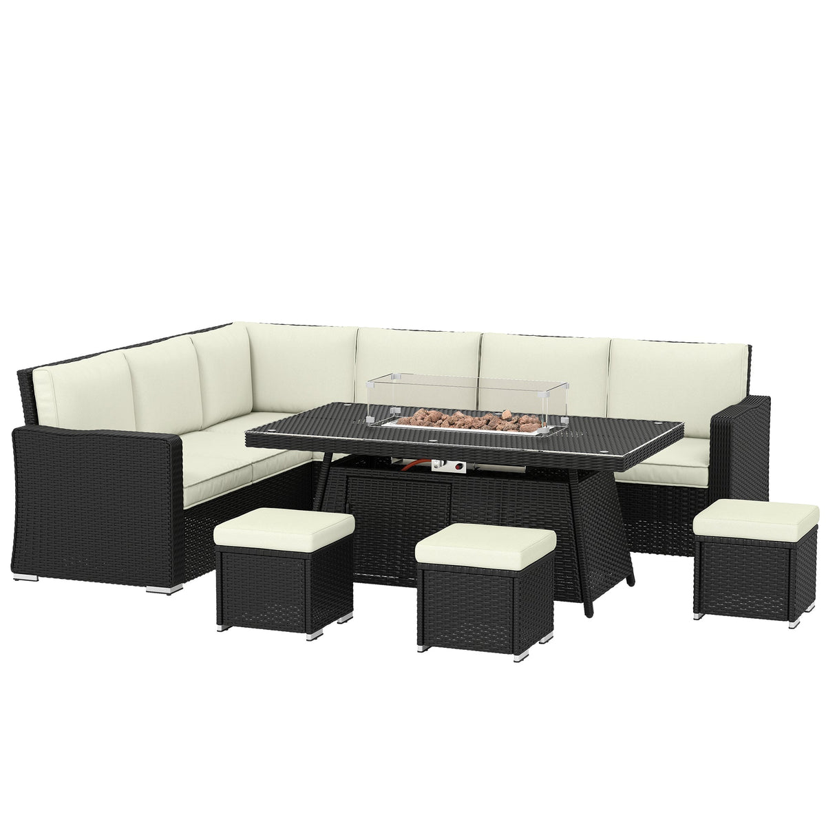 Outsunny 7 Pieces PE Rattan Garden Furniture Set in Cream