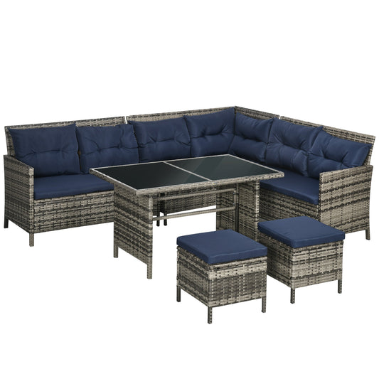 Outsunny 7-Seater Patio Wicker Sofa Set in Dark Blue