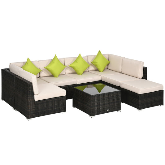 Outsunny 7-Seater PE Rattan Corner Sofa Set in Brown