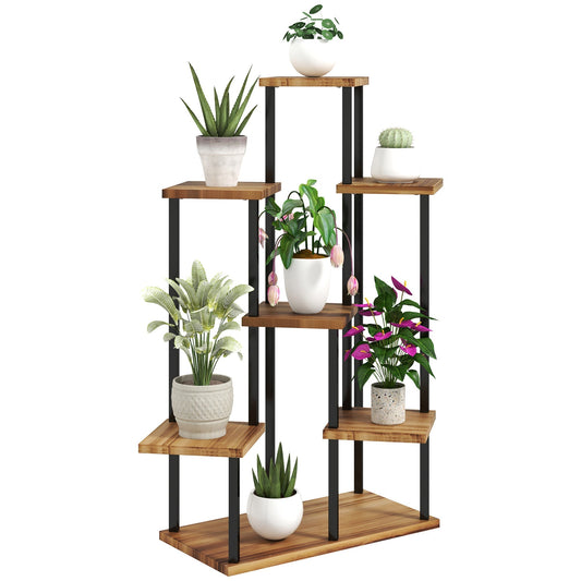 Outsunny Seven Wooden Shelf Plant Stand in a Carbonised Finish