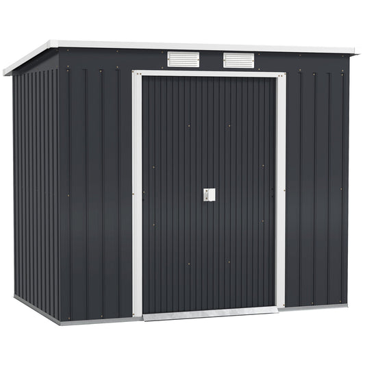 Outsunny Galvanised Steel Garden Shed in Dark Grey