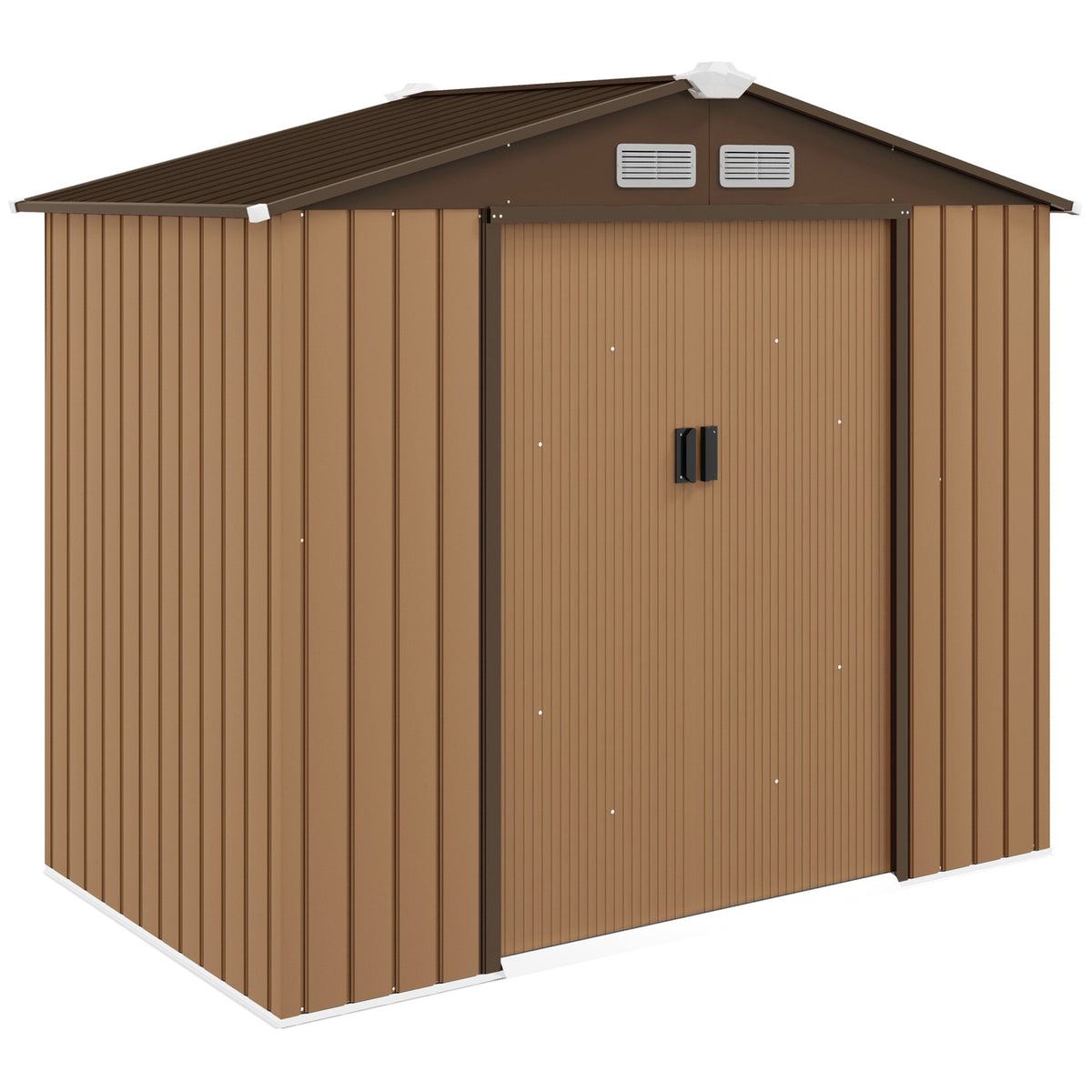 Outsunny Lockable Metal Garden Tool Storage Shed in Light Brown