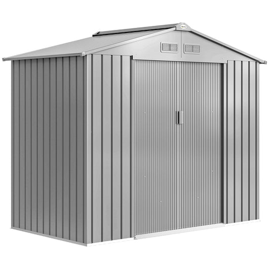 Outsunny Lockable Metal Garden Tool Storage Shed in Light Grey