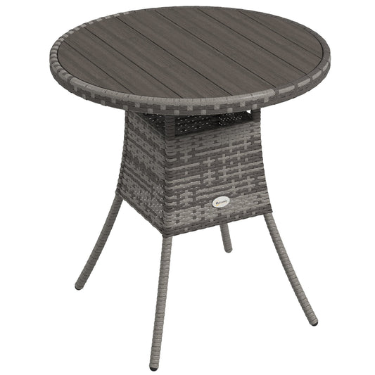 Outsunny 70cm Four-Person Wood-Effect Rattan Table in Grey