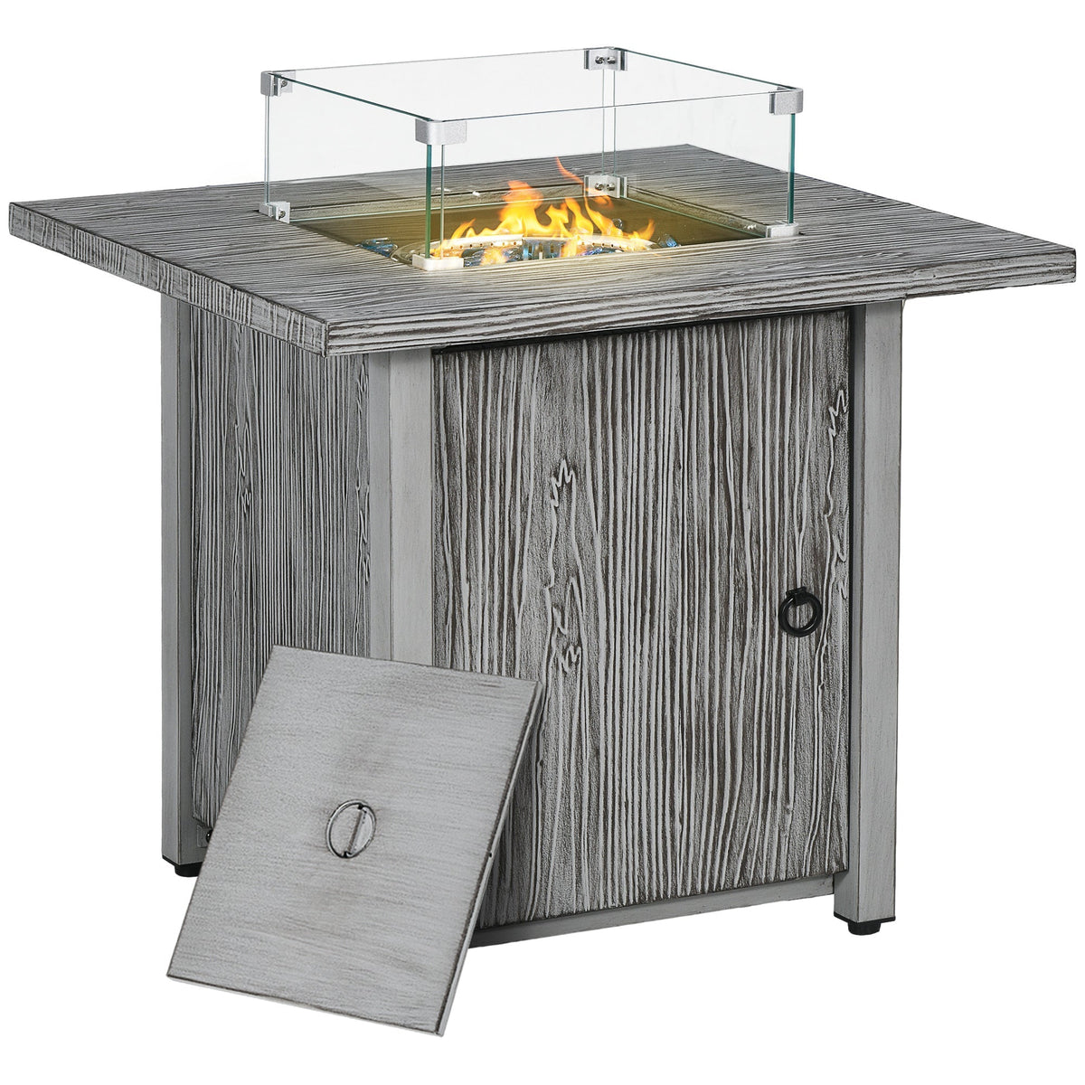 Outsunny 71cm 50,000 BTU Gas Fire Pit Table in Grey