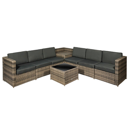 Outsunny 8 Pieces Outdoor PE Rattan Sofa Set in Mixed Brown