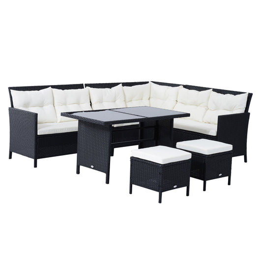 Outsunny 8-Seater Garden Rattan Furniture Rattan Corner Dining Sofa Set in Black