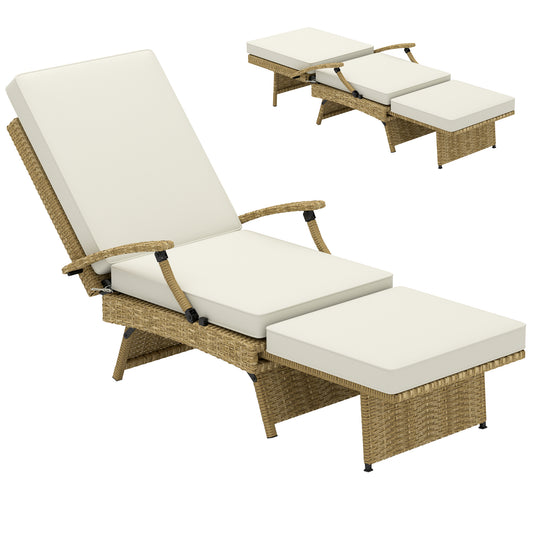 Outsunny 80° Reclining Rattan Lounger in White and Beige
