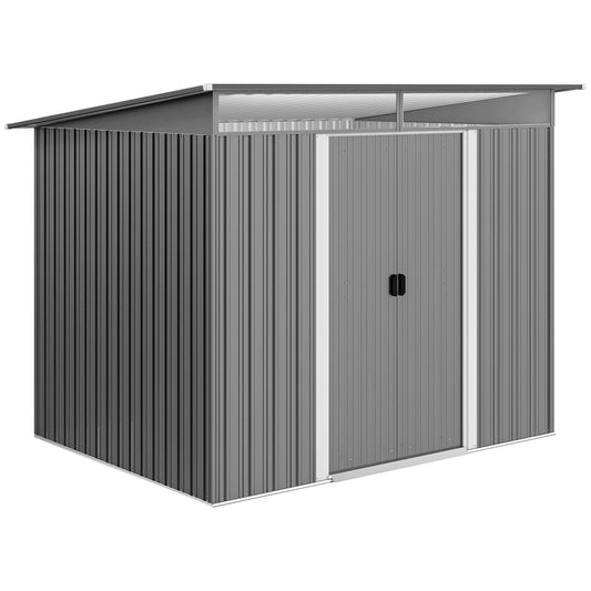 Outsunny Garden Storage Shed with Top Window in Light Grey