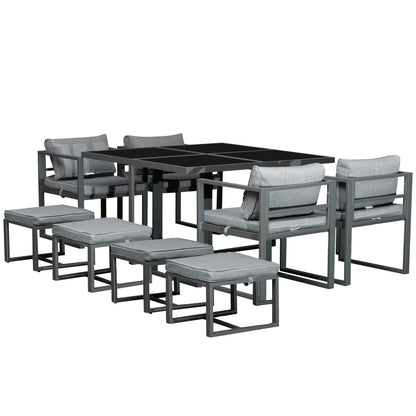 Outsunny 9PCs Patio Aluminium Dining Set in Grey