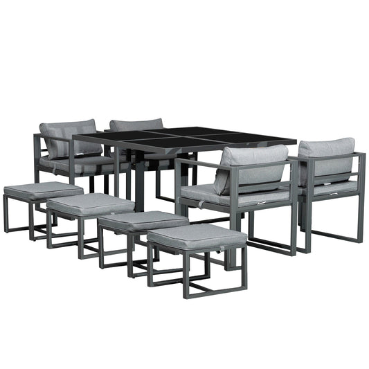 Outsunny 9PCs Patio Aluminium Dining Set in Grey