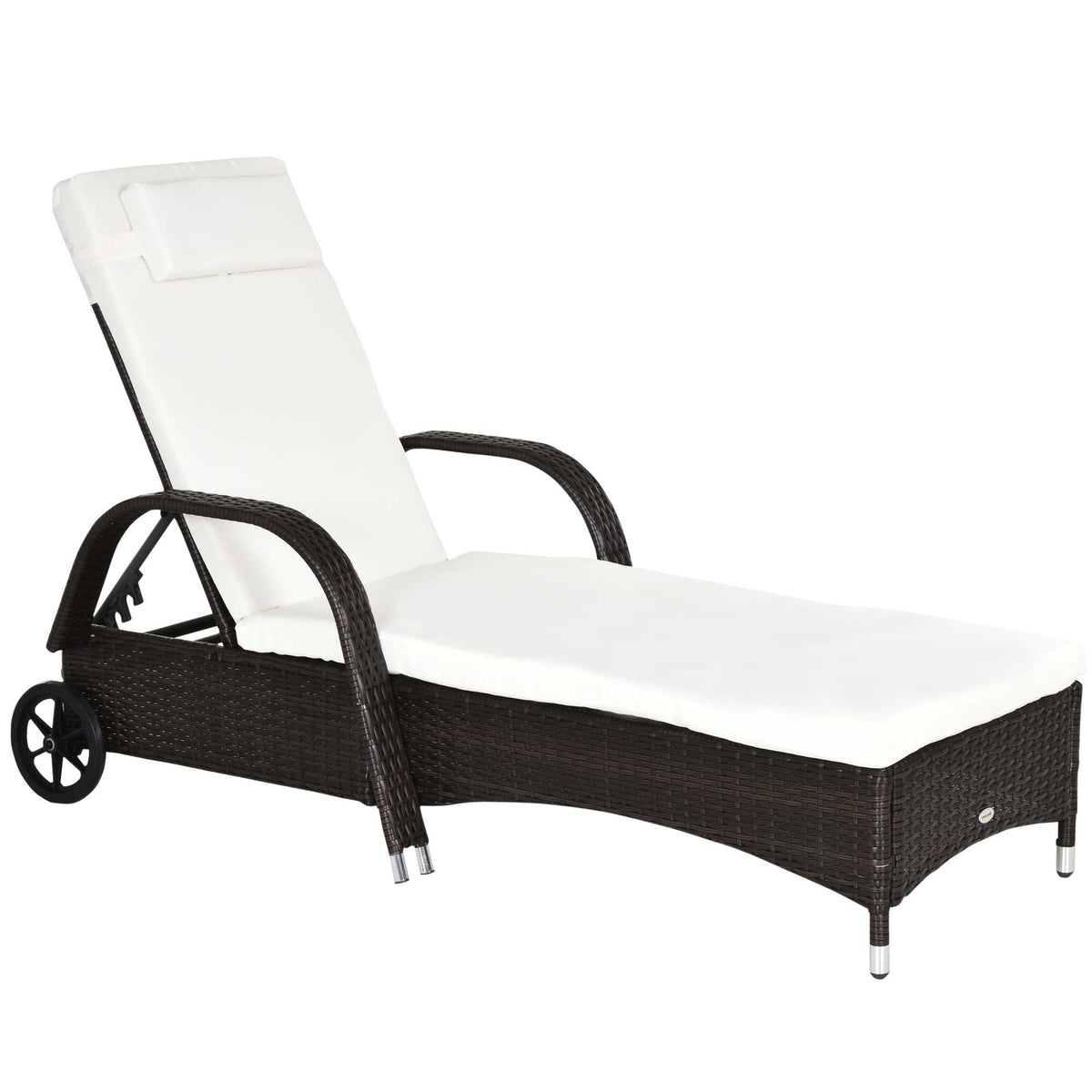 Outsunny Brown Rattan Sun Lounger w/ Adjustable Steel Frame