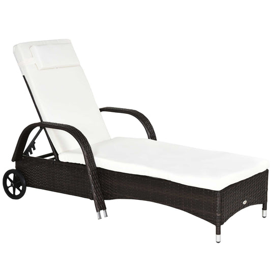 Outsunny Brown Rattan Sun Lounger w/ Adjustable Steel Frame