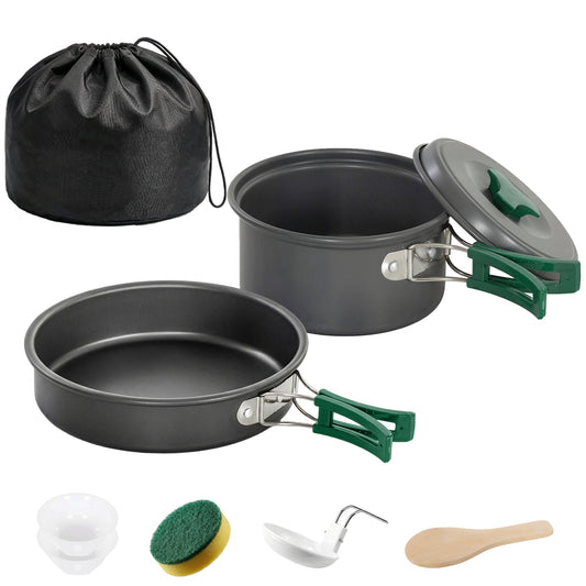 Outsunny Camping Cookware Set, 8-Piece Ultralight Camping Cooking Kit with Anti-Scald Handles, Grey