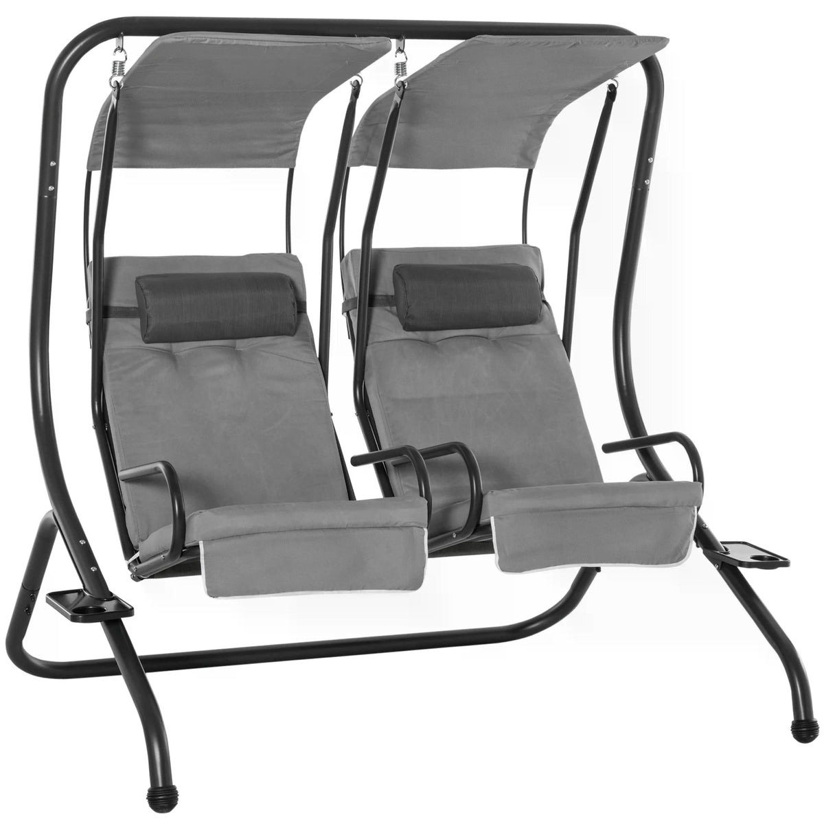 Outsunny Canopy Swing 2 Separate Relax Chairs w/ Handrails in Grey