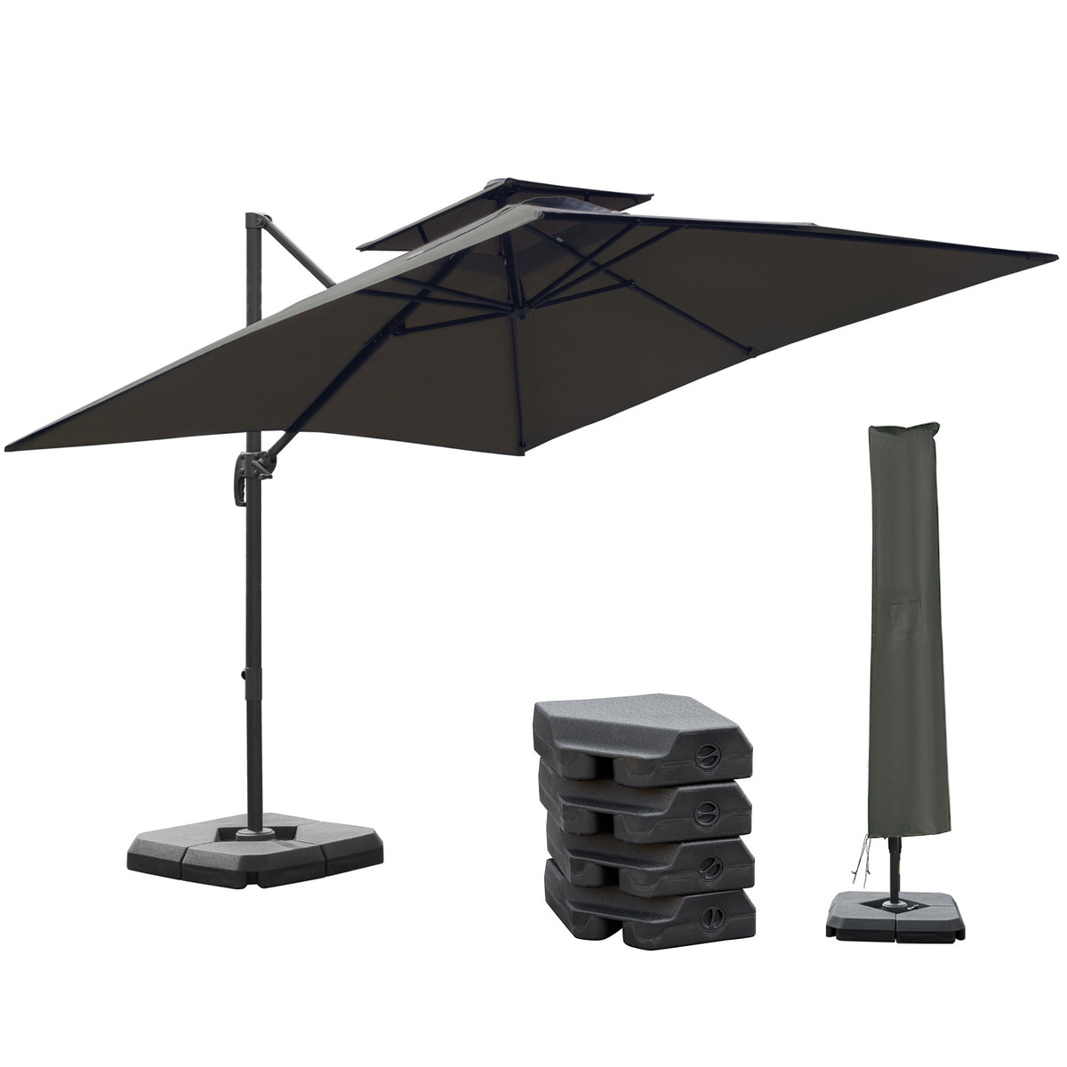 Outsunny Cantilever Parasol 360 Degree Rotation Angle Adjustment in Dark Grey