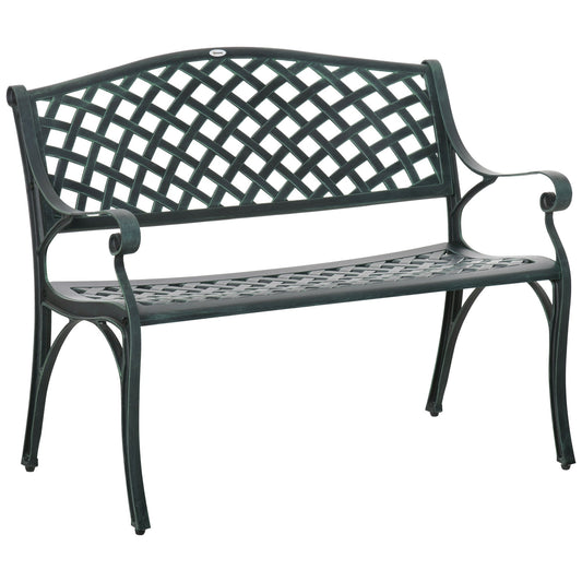 Outsunny Cast Aluminium Garden Bench 2 Seater Antique Loveseat in Green