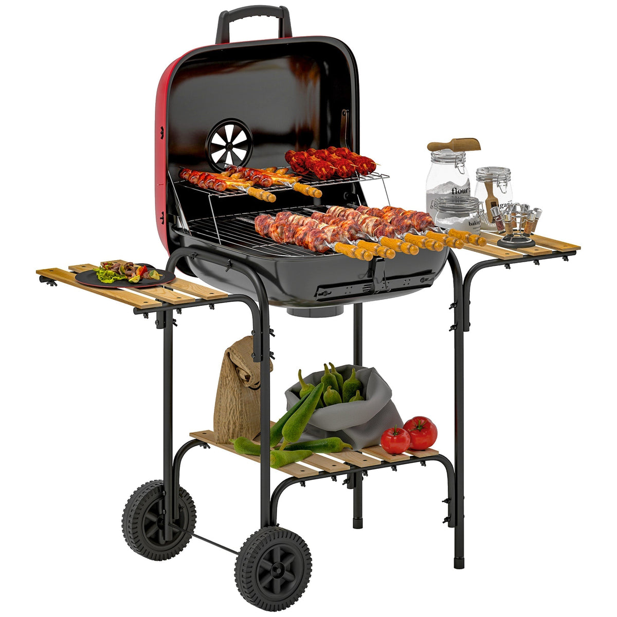 Outsunny Charcoal Barbecue Grill in Red