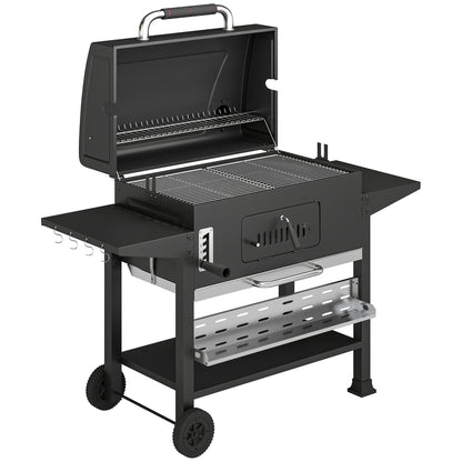 Outsunny Charcoal BBQ Grill Smoker with Electric Rotisserie Kit in Black