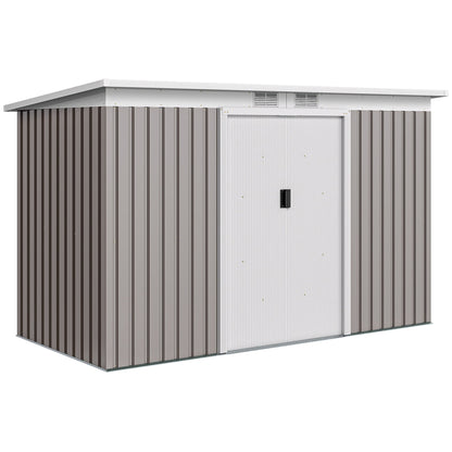 Outsunny Corrugated Garden Shed in Light Grey