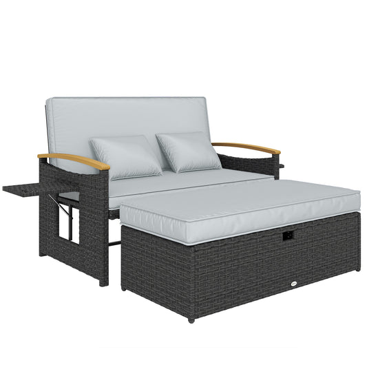 Outsunny Double Garden Rattan Daybed in Dark Grey