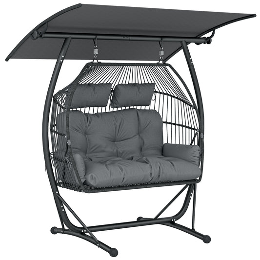 Outsunny Double Hanging Egg Chair with Canopy in Dark Grey
