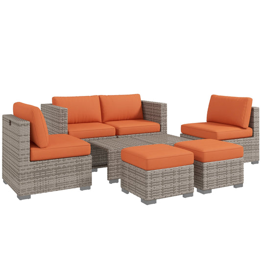 Outsunny Eight-Piece Rattan Garden Set in Orange and Grey