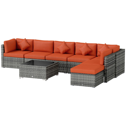 Outsunny Eight-Piece Rattan Sofa Set in Orange and Grey