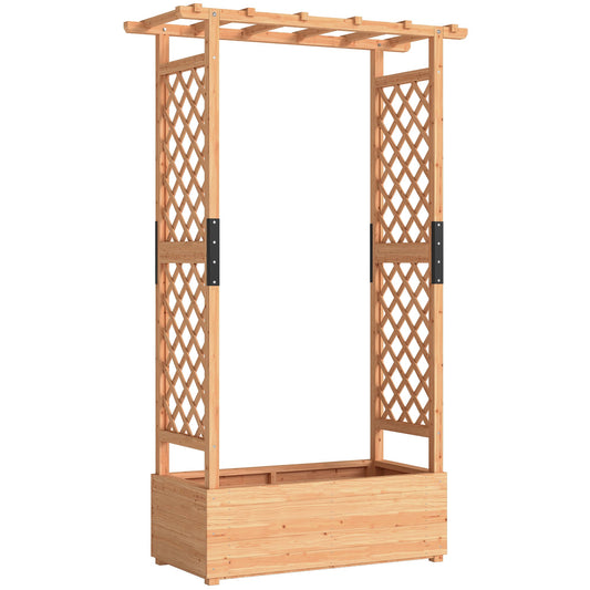 Outsunny Fir Wood Planter and Trellis Garden Bed in a Natural Wood Finish