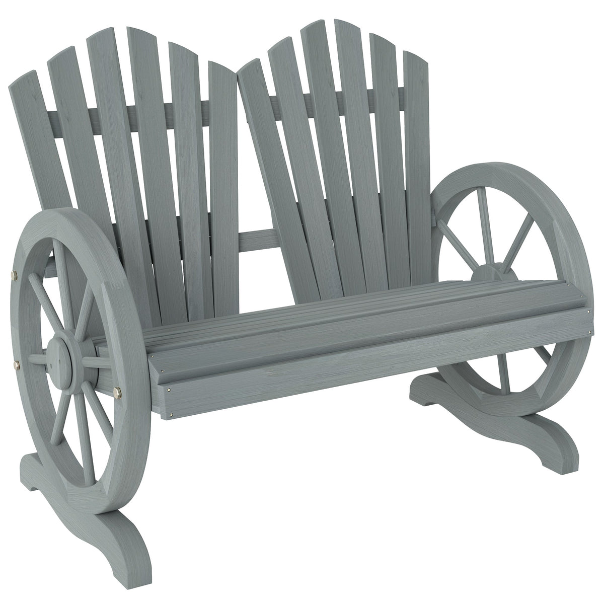 Outsunny Fir Wood Love Seats with Wheel-Shaped Armrests in Grey
