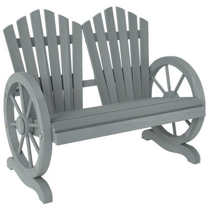 Outsunny Fir Wood Love Seats with Wheel-Shaped Armrests in Grey
