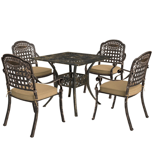 Outsunny Five-Piece Cast Aluminium Garden Dining Set in Bronze Tone