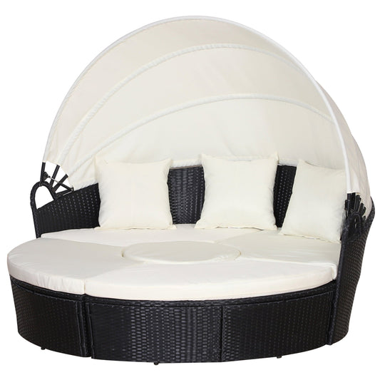 Outsunny Five-Piece Rattan Garden Bed in Black and White