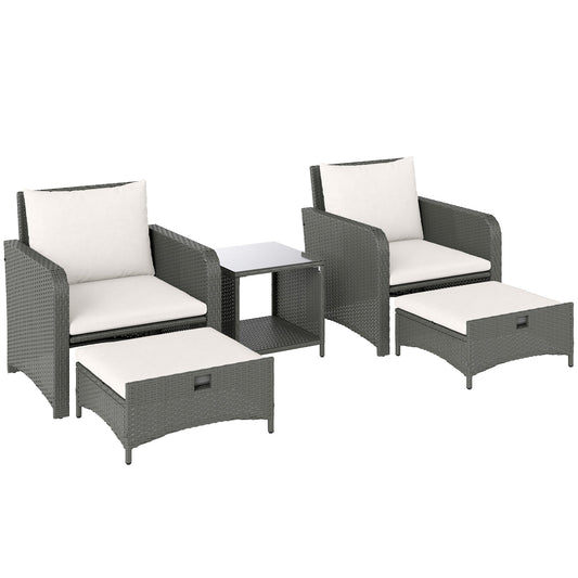 Outsunny Five Piece Rattan Garden Furniture Set in Cream White