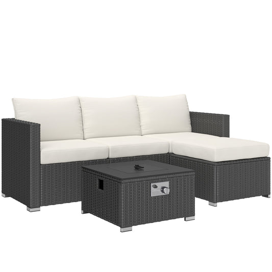 Outsunny Five Piece Rattan Garden Furniture Set in Black and Cream White