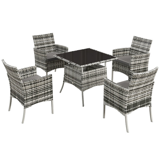 Outsunny Five-Pieces Rattan Dining Set in Mixed Grey