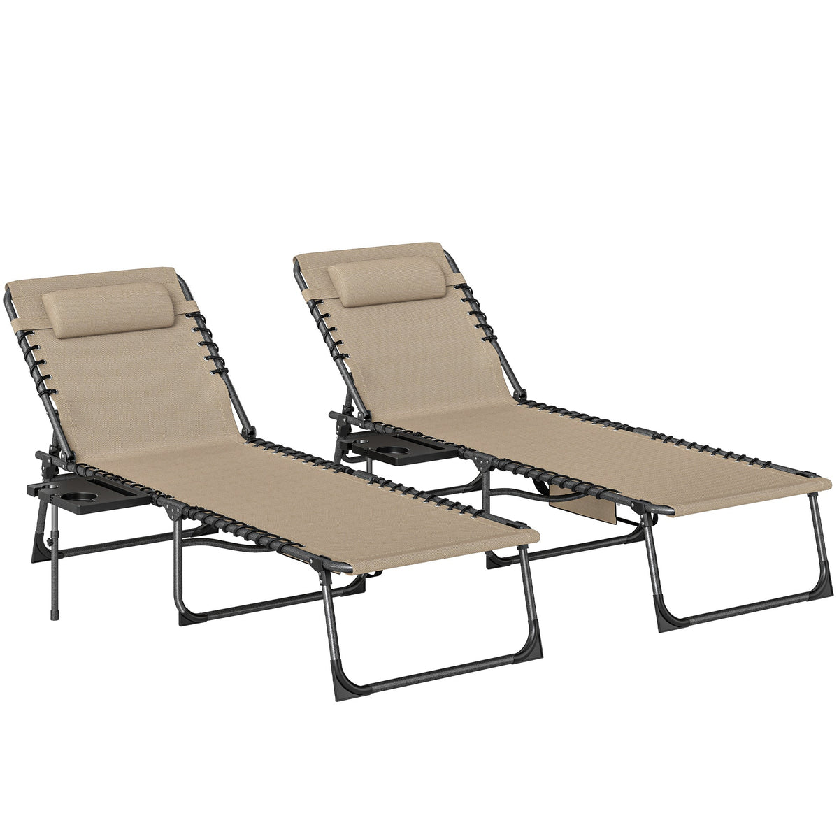 Outsunny Five-Position Reclining Sun Loungers Set of 2 in Beige