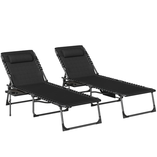 Outsunny Five-Position Reclining Sun Loungers Set of 2 in Black