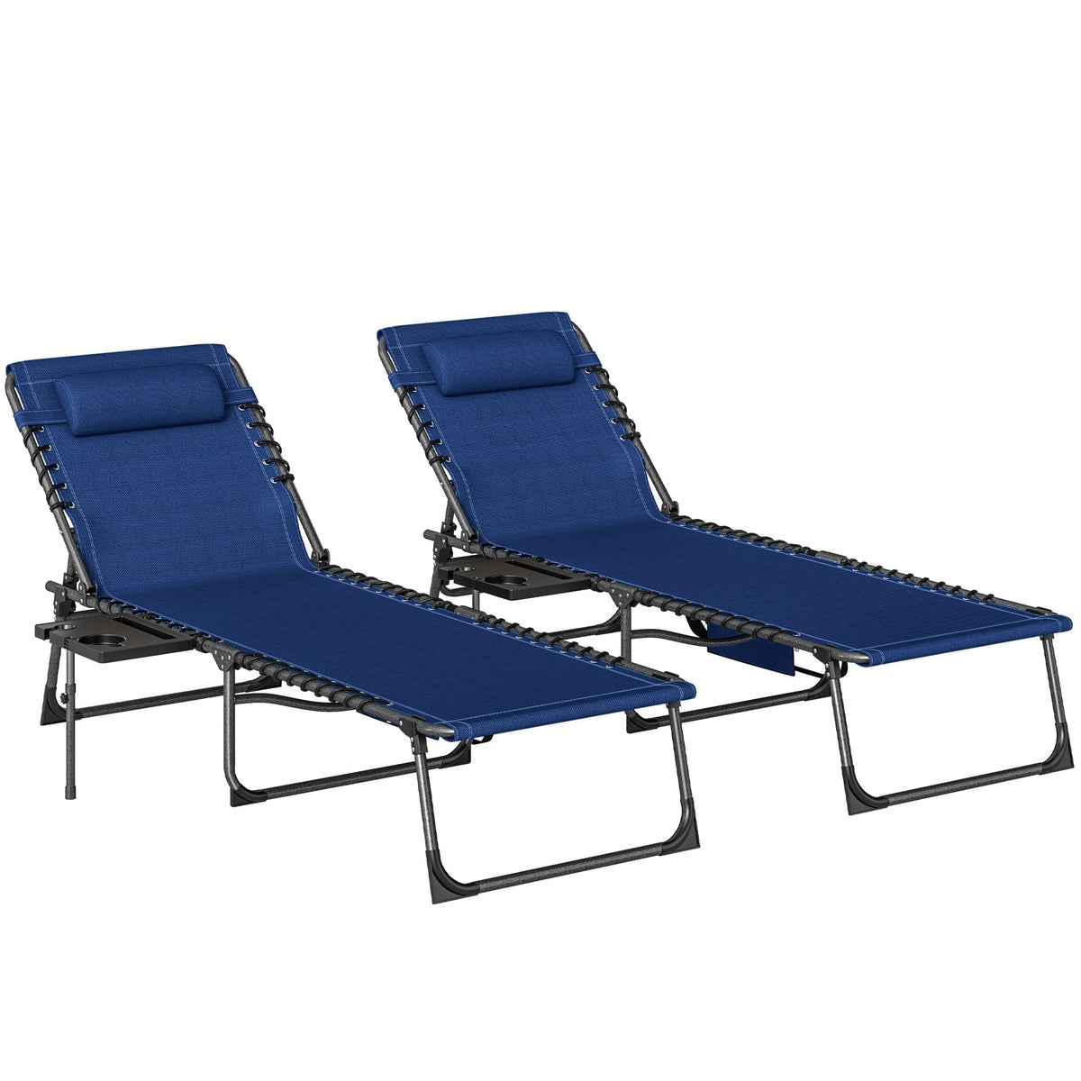 Outsunny Five-Position Reclining Sun Loungers Set of 2 in Dark Blue