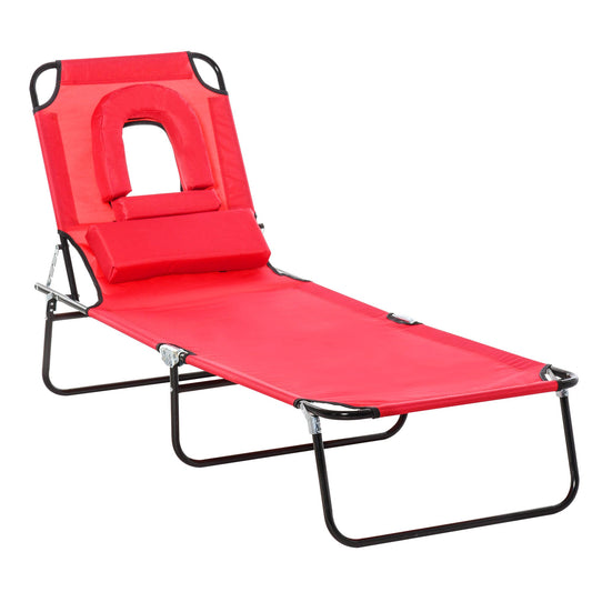 Outsunny Foldable Outdoor Sun Lounger in Red