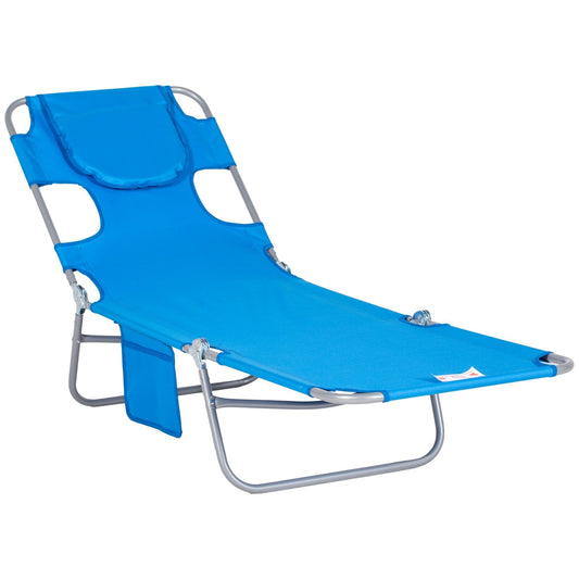 Outsunny Foldable Sun Lounger with Reading Hole in Blue
