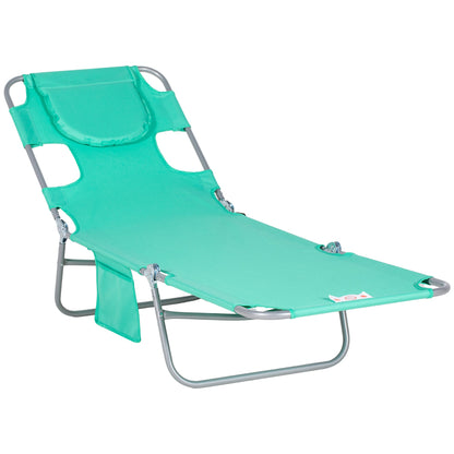 Outsunny Foldable Sun Lounger with Reading Hole in Green